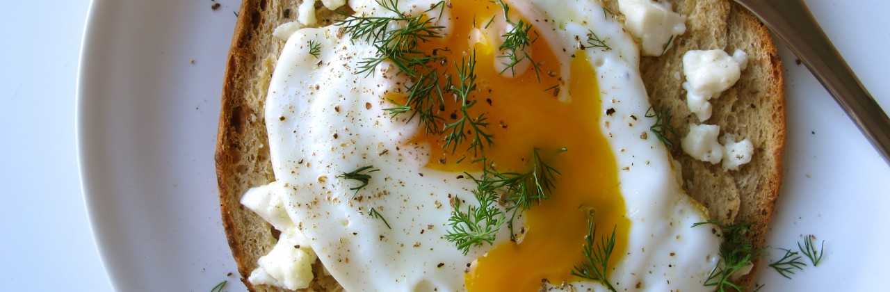 Feta Baked Pitas with Sunnyside Eggs and Dill