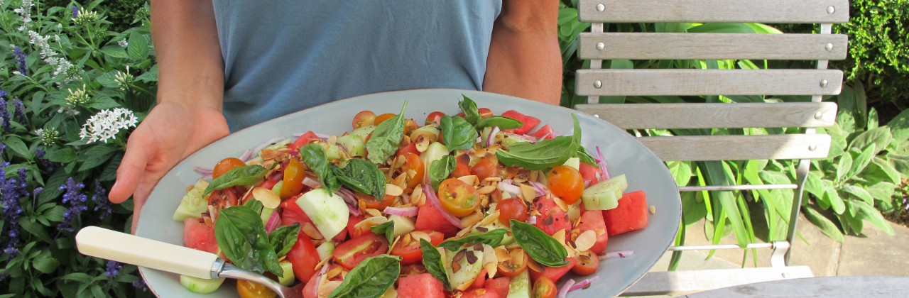 Watermelon & Tomato Salad with Toasted Almonds