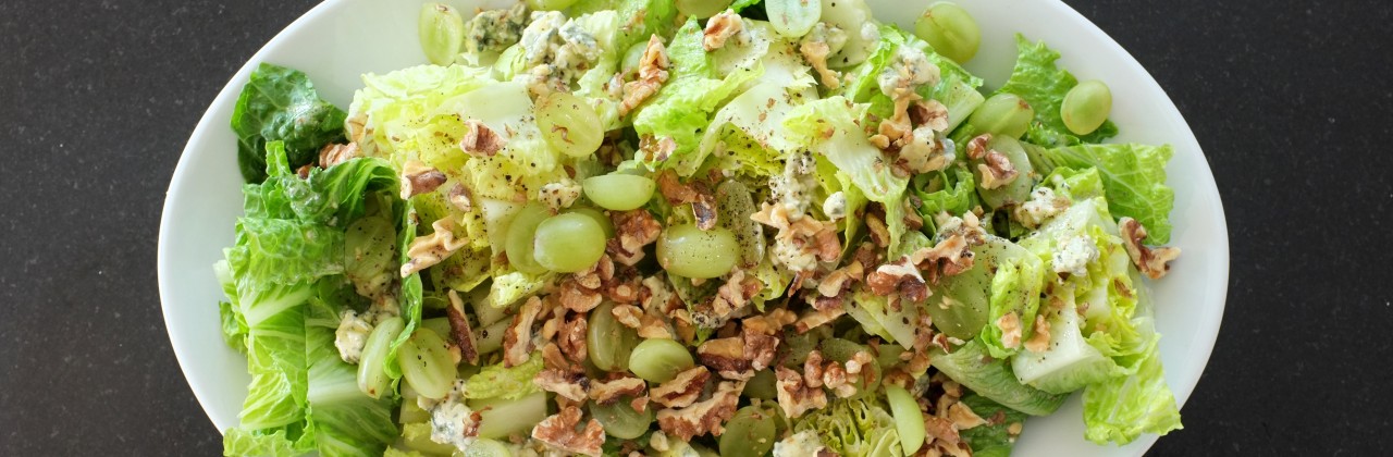 Romaine Hearts with Blue Cheese Vinaigrette, Grapes & Walnuts