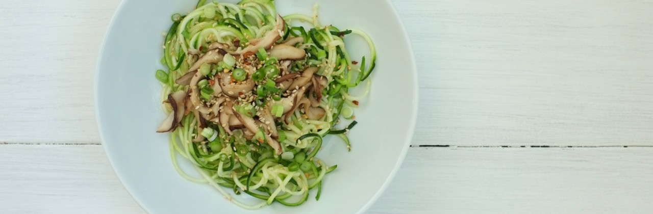 Spicy Zucchini Noodles with Shitakes and Sesame